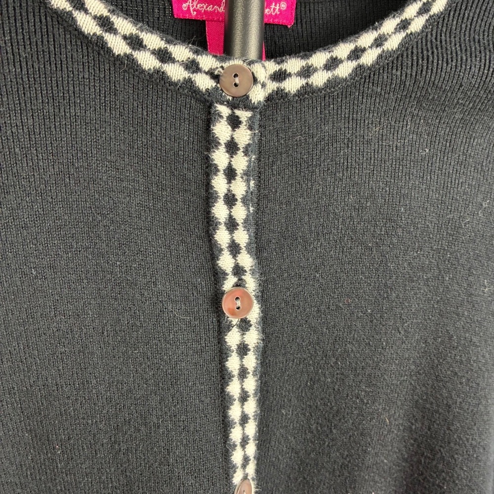 Alexandra Bartlett Black Cotton Cardigan Diamond Trim Button Front Sweater M - Picture 2 of 6